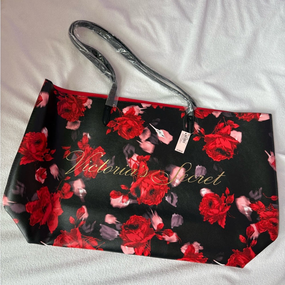 Victoria's Secret Black and Red Rose Tote
